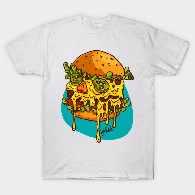 Skull burger with melted cheese T-Shirt by Anydudl